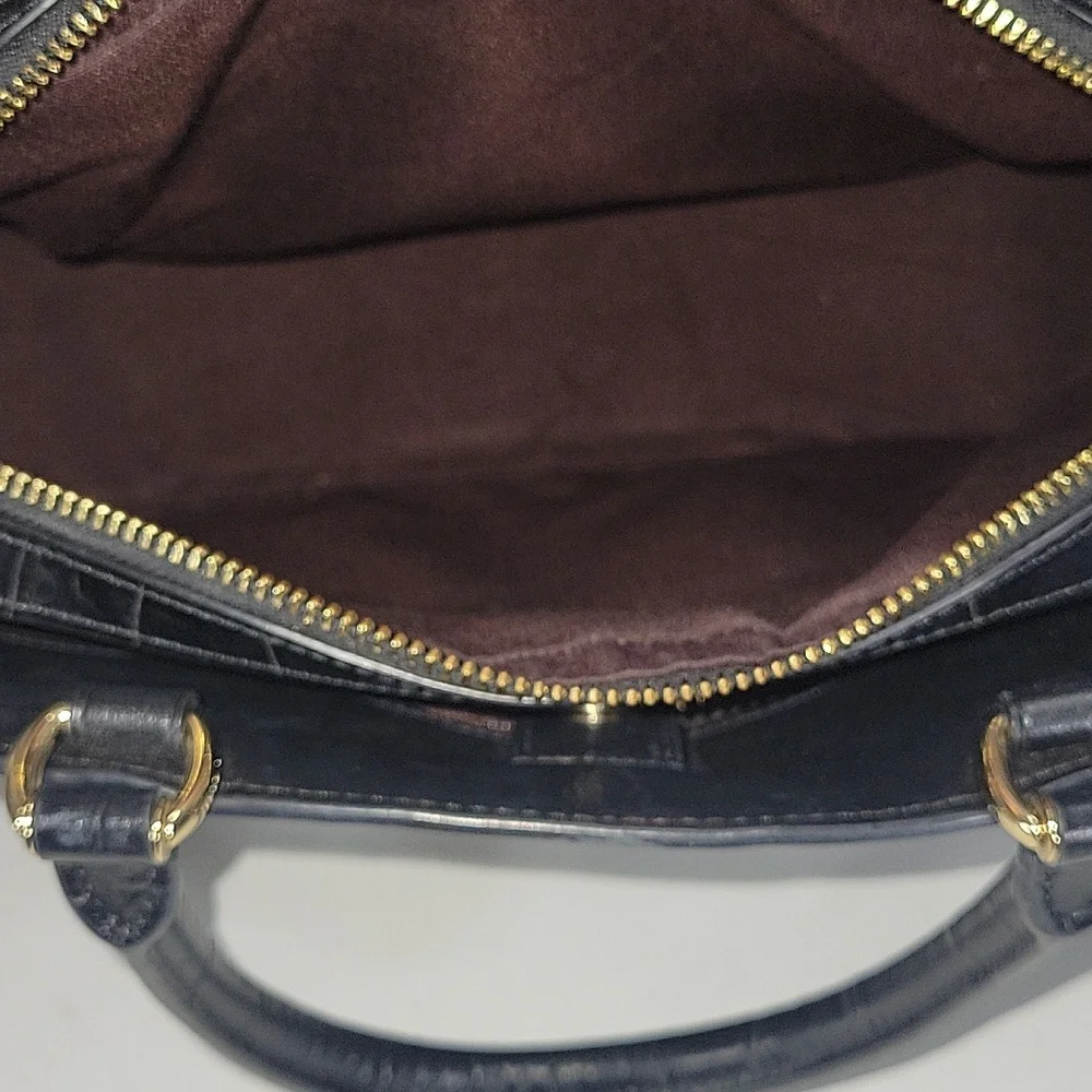 Coach Lille Carryall Black Croc-Embossed Leather Satchel Crossbody Bag CC841